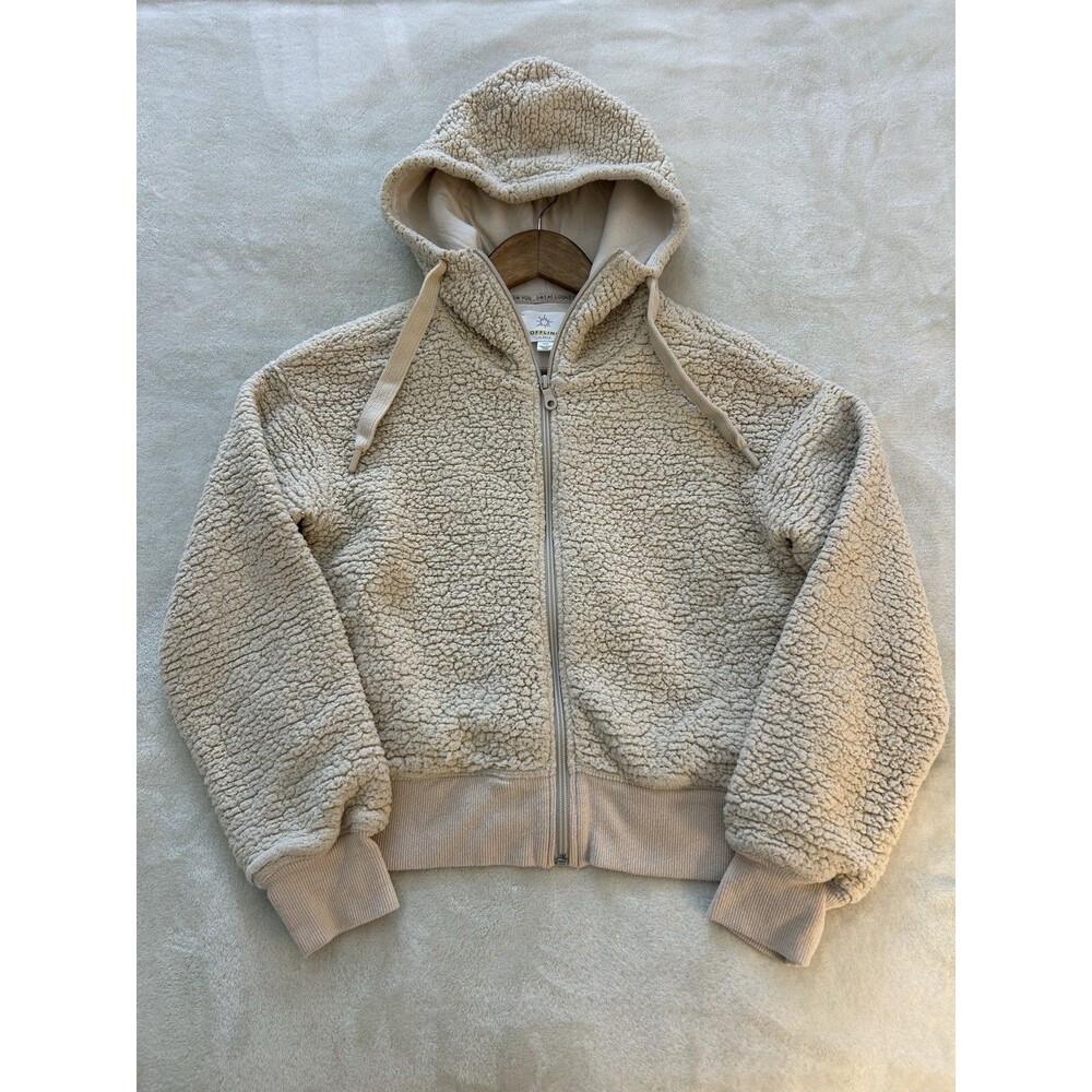Offline Aerie Womens Sweater Small Hoodie Zip Up Sherpa Cozy Cream Teddy Chunky
